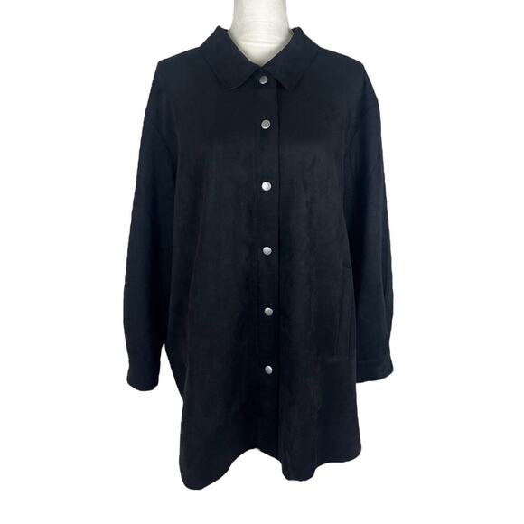 MarlaWynne Black Snap Button Shacket Tunic Shirt Faux Suede Plus Size 2X NEW - Picture 1 of 8